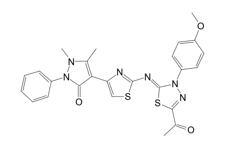 5-Acetyl-3-(4-anisyl)-2-(4-(2,3-dimethyl-1-phenyl-5-oxopyrazol-4-yl)thiazol-2-ylimino)-1,3,4-thiadiazole