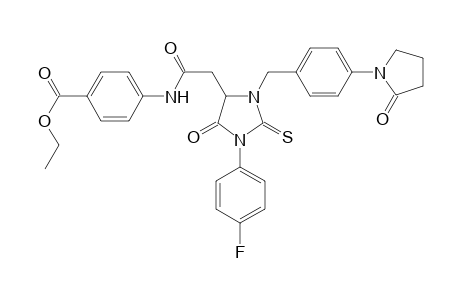 4-[[2-[1-(4-fluorophenyl)-5-keto-3-[4-(2-ketopyrrolidino)benzyl]-2-thioxo-imidazolidin-4-yl]acetyl]amino]benzoic acid ethyl ester
