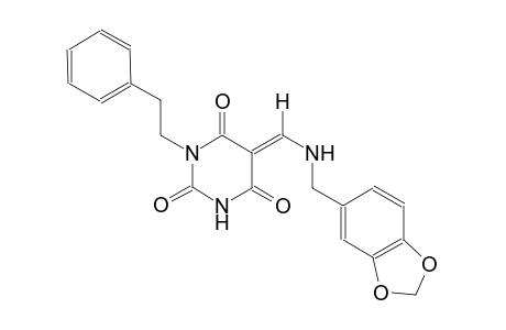 (5E)-5-{[(1,3-benzodioxol-5-ylmethyl)amino]methylene}-1-(2-phenylethyl)-2,4,6(1H,3H,5H)-pyrimidinetrione