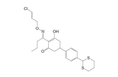 2-Cyclohexen-1-one, 2-[1-[[(3-chloro-2-propenyl)oxy]imino]butyl]-5-[4-(1,3-dithian-2-yl)phenyl]-3-hydroxy-, (E,?)-