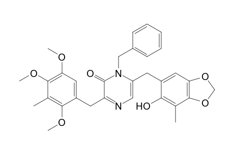 1-Benzyl-6-[(6-hydroxy-7-methyl-1,3-benzodioxol-5-yl)methyl]-3-(2,4,5-trimethoxy-3-methyl-benzyl)pyrazin-2-one