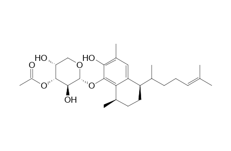 .alpha.-Arabinopyranoside, 5-(1,5-dimethyl-4-hexenyl)-5,6,7,8-tetrahydro-2-hydroxy-3,8-dimethyl-1-naphthalenyl, 3-acetate, [5R-[5.alpha.(S*),8.beta.]]-