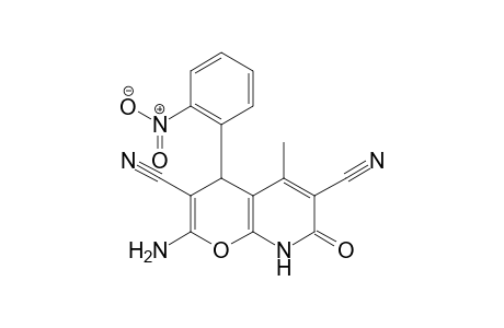 2-Amino-7,8-dihydro-5-methyl-7-oxo-4-(2-nitrophenyl)-4H- pyrano[2,3-b]pyridine-3,6- dicarbonitrile