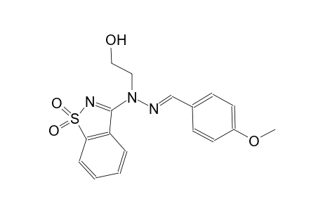 benzaldehyde, 4-methoxy-, (1,1-dioxido-1,2-benzisothiazol-3-yl)(2-hydroxyethyl)hydrazone