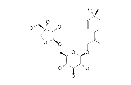ZANTHOXYLOSIDE-B;(3S)-(+)-3,7-DIMETHYLOCTA-1,6-DIEN-3,8-DIOL-8-(6-O-BETA-D-APIOFURANOSYL-BETA-D-GLUCOPYRANOSIDE)