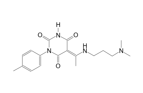 (5E)-5-(1-{[3-(dimethylamino)propyl]amino}ethylidene)-1-(4-methylphenyl)-2,4,6(1H,3H,5H)-pyrimidinetrione