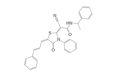 (2E)-2-cyano-2-{(5E)-4-oxo-3-phenyl-5-[(2E)-3-phenyl-2-propenylidene]-1,3-thiazolidin-2-ylidene}-N-(1-phenylethyl)ethanamide