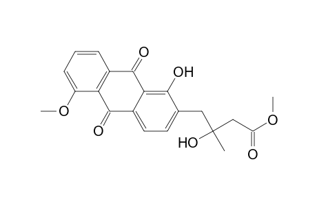 2-Anthracenebutanoic acid, 9,10-dihydro-.beta.,1-dihydroxy-5-methoxy-.beta.-methyl-9,10-dioxo-, methyl ester, (.+-.)-