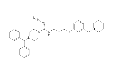 4-Benzhydryl-N'-cyano-N-(3-(3-(piperidin-1-ylmethyl)phenoxy)propyl)piperazine-1-carboximidamide