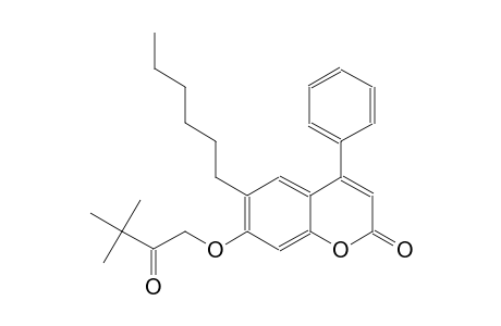 2H-1-benzopyran-2-one, 7-(3,3-dimethyl-2-oxobutoxy)-6-hexyl-4-phenyl-