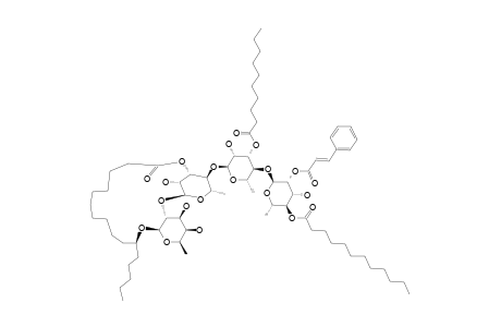 IPOMOTAOSIDE_D;(S)-JALAPINOLIC_ACID-11-O-(2-O-TRANS-CINNAMOYL)-[(4-O-N-DODECANOYL)]-ALPHA-L-RHAMNOPYRANOSYL-(1->4)-O-(3-O-N-DECANOYL)-