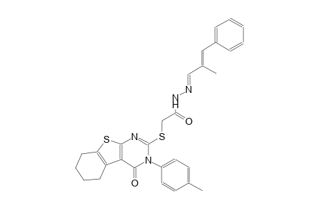 2-{[3-(4-methylphenyl)-4-oxo-3,4,5,6,7,8-hexahydro[1]benzothieno[2,3-d]pyrimidin-2-yl]sulfanyl}-N'-[(E,2E)-2-methyl-3-phenyl-2-propenylidene]acetohydrazide