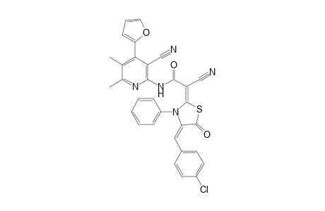 (E)-2-((E)-4-(4-chlorobenzylidene)-5-oxo-3-phenylthiazolidin-2-ylidene)-2-cyano-N-(3-cyano-4-(furan-2-yl)-5,6-dimethylpyridin-2-yl)acetamide