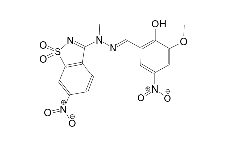 benzaldehyde, 2-hydroxy-3-methoxy-5-nitro-, methyl(6-nitro-1,1-dioxido-1,2-benzisothiazol-3-yl)hydrazone