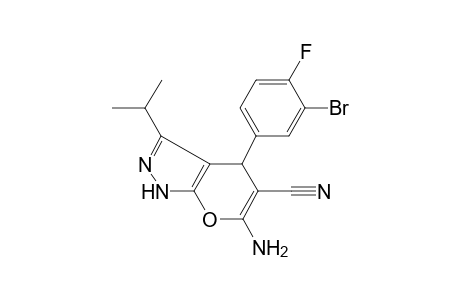 6-Amino-4-(3-bromo-4-fluoro-phenyl)-3-isopropyl-2,4-dihydropyrano[2,3-c]pyrazole-5-carbonitrile