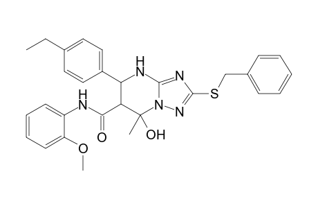 2-(Benzylthio)-7-hydroxy-7-methyl-5-(4-ethylphenyl)-N-(2-methoxyphenyl)-4,5,6,7-tetrahydro[1,2,4]triazolo[1,5-a]pyrimidine-6-carboxamide
