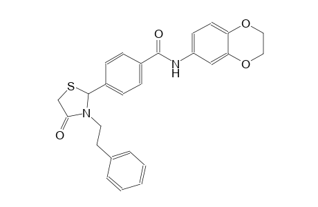 N-(2,3-dihydro-1,4-benzodioxin-6-yl)-4-[4-oxo-3-(2-phenylethyl)-1,3-thiazolidin-2-yl]benzamide