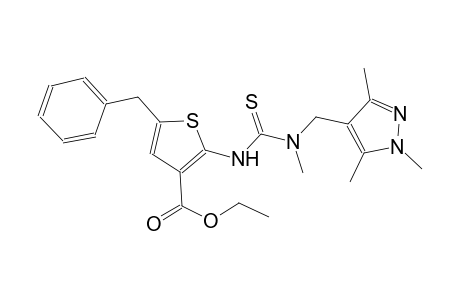 ethyl 5-benzyl-2-[({methyl[(1,3,5-trimethyl-1H-pyrazol-4-yl)methyl]amino}carbothioyl)amino]-3-thiophenecarboxylate
