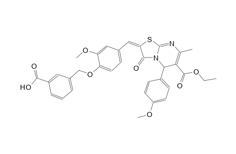 3-({4-[(E)-(6-(ethoxycarbonyl)-5-(4-methoxyphenyl)-7-methyl-3-oxo-5H-[1,3]thiazolo[3,2-a]pyrimidin-2(3H)-ylidene)methyl]-2-methoxyphenoxy}methyl)benzoic acid