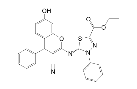 Ethyl 5-((3-cyano-7-hydroxy-4-phenyl-4H-chromen-2-yl)imino)-4-phenyl-4,5-dihydro-1,3,4-thiadiazole-2-carboxylate