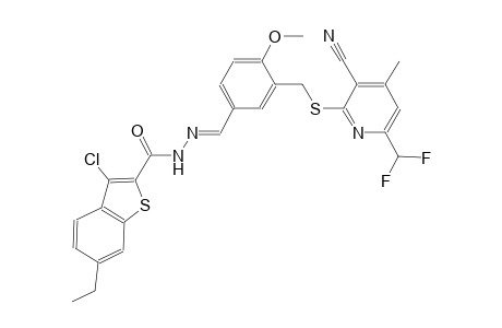 3-chloro-N'-{(E)-[3-({[3-cyano-6-(difluoromethyl)-4-methyl-2-pyridinyl]sulfanyl}methyl)-4-methoxyphenyl]methylidene}-6-ethyl-1-benzothiophene-2-carbohydrazide