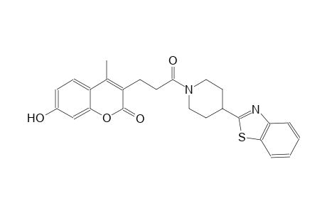 2H-1-benzopyran-2-one, 3-[3-[4-(2-benzothiazolyl)-1-piperidinyl]-3-oxopropyl]-7-hydroxy-4-methyl-