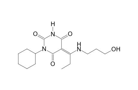 (5E)-1-cyclohexyl-5-{1-[(3-hydroxypropyl)amino]propylidene}-2,4,6(1H,3H,5H)-pyrimidinetrione