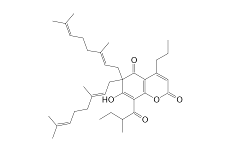 2H-1-Benzopyran-2,5(6H)-dione, 6,6-bis(3,7-dimethyl-2,6-octadienyl)-7-hydroxy-8-(2-methyl-1-oxobutyl)-4-propyl-, (E,E)-(.+-.)-