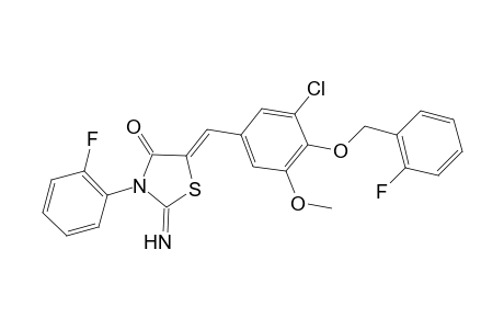(5Z)-2-azanylidene-5-[[3-chloranyl-4-[(2-fluorophenyl)methoxy]-5-methoxy-phenyl]methylidene]-3-(2-fluorophenyl)-1,3-thiazolidin-4-one