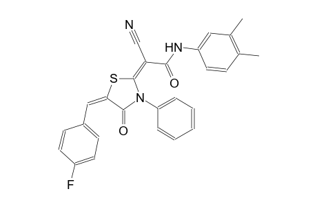 (2E)-2-cyano-N-(3,4-dimethylphenyl)-2-[(5E)-5-(4-fluorobenzylidene)-4-oxo-3-phenyl-1,3-thiazolidin-2-ylidene]ethanamide