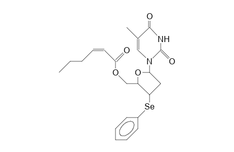 1-(5'-O-<1-Oxo-hex-2-en-1-yl>-2',3'-dideoxy-3'<R>-phenylseleno-B-D-glycero-pentofuranosyl)-thymine