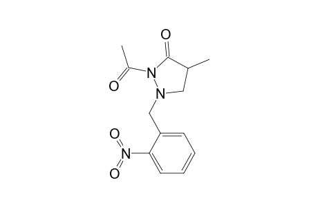 3-Pyrazolidinone, 2-acetyl-4-methyl-1-[(2-nitrophenyl)methyl]-, (.+-.)-