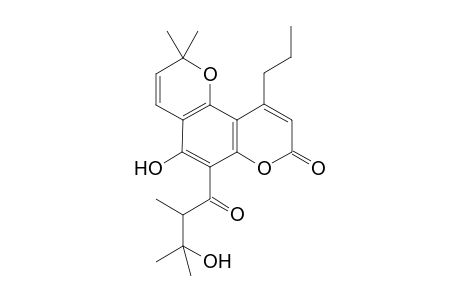 (+-)-6,6-Dimethyl-10-(2,3-dimethyl-3-hydroxybutanoyl)-9-hydroxy-4-propyl-2H,6H-benzo[1,2-b:3,4:b']dipyran-2-one