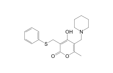 2H-Pyran-2-one, 4-hydroxy-6-methyl-3-[(phenylthio)methyl]-5-(1-piperidinylmethyl)-