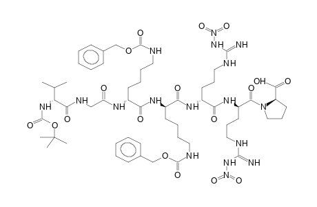 TERT-BUTYLOXYCARBONYL-VALINE-GLYCINE-(BENZYLOXYCARBONYL)LYSINE-(BENZYLOXYCARBONYL)LYSINE-[N(OMEGA)-NITRO]ARGININE-[N(OMEGA)-NITRO]ARGININE-PROLINE HEPTAPEPTIDE