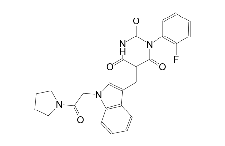 (5E)-1-(2-fluorophenyl)-5-({1-[2-oxo-2-(1-pyrrolidinyl)ethyl]-1H-indol-3-yl}methylene)-2,4,6(1H,3H,5H)-pyrimidinetrione