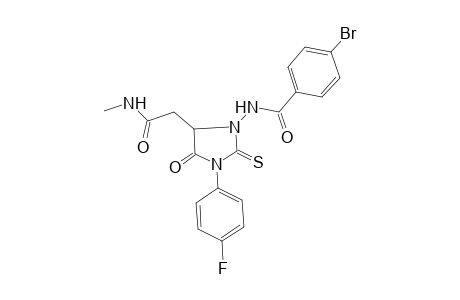 4-Bromanyl-N-[3-(4-fluorophenyl)-5-[2-(methylamino)-2-oxidanylidene-ethyl]-4-oxidanylidene-2-sulfanylidene-imidazolidin-1-yl]benzamide