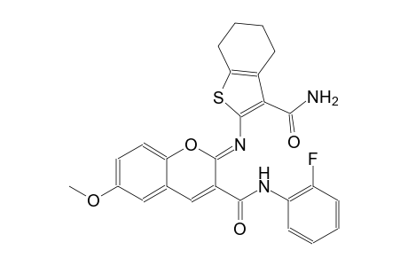 (2Z)-2-{[3-(aminocarbonyl)-4,5,6,7-tetrahydro-1-benzothien-2-yl]imino}-N-(2-fluorophenyl)-6-methoxy-2H-chromene-3-carboxamide
