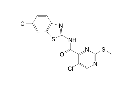 4-Pyrimidinecarboxamide, 5-chloro-N-(6-chloro-1,3-benzothiazol-2-yl)-2-(methylthio)-