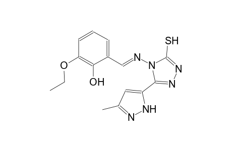 2-ethoxy-6-((E)-{[3-(3-methyl-1H-pyrazol-5-yl)-5-sulfanyl-4H-1,2,4-triazol-4-yl]imino}methyl)phenol