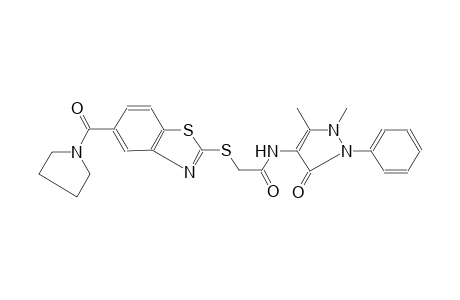 N-(1,5-dimethyl-3-oxo-2-phenyl-2,3-dihydro-1H-pyrazol-4-yl)-2-{[5-(1-pyrrolidinylcarbonyl)-1,3-benzothiazol-2-yl]sulfanyl}acetamide