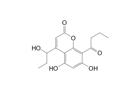 2H-1-Benzopyran-2-one, 5,7-dihydroxy-4-(1-hydroxypropyl)-8-(1-oxobutyl)-