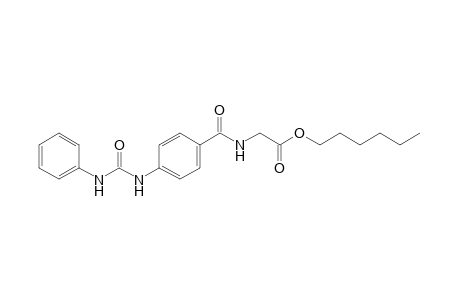 p-(3-phenylureido)hippuric acid, hexyl ester