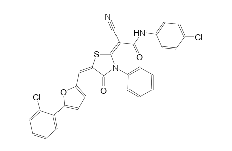 (2E)-N-(4-chlorophenyl)-2-((5E)-5-{[5-(2-chlorophenyl)-2-furyl]methylene}-4-oxo-3-phenyl-1,3-thiazolidin-2-ylidene)-2-cyanoethanamide