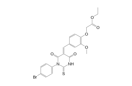 ethyl {4-[(E)-(1-(4-bromophenyl)-4,6-dioxo-2-thioxotetrahydro-5(2H)-pyrimidinylidene)methyl]-2-methoxyphenoxy}acetate