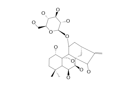 PARVIFOLISIDE;1-ALPHA,6-BETA,7-BETA,15-BETA-TETRAHYDROXY-16-EN-7,20-EPOXY-KAURAN-11-O-BETA-D-GLUCOPYRANOSIDE