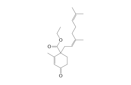2-CYCLOPENTEN-1-ON-4-CARBOXYLIC ACID, 4-(3,7-DIMETHYL-2,6-OCTADIEN-1-YL)-3-METHYL-, ETHYL ESTER, (E)-