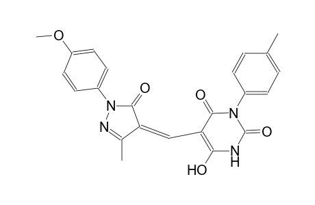 6-hydroxy-5-{(Z)-[1-(4-methoxyphenyl)-3-methyl-5-oxo-1,5-dihydro-4H-pyrazol-4-ylidene]methyl}-3-(4-methylphenyl)-2,4(1H,3H)-pyrimidinedione