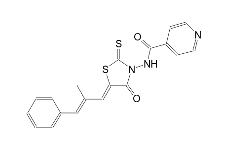 N-{(5Z)-5-[(2E)-2-methyl-3-phenyl-2-propenylidene]-4-oxo-2-thioxo-1,3-thiazolidin-3-yl}isonicotinamide