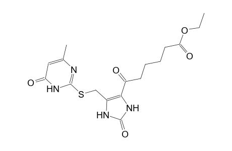 ethyl 6-(5-{[(4-methyl-6-oxo-1,6-dihydro-2-pyrimidinyl)sulfanyl]methyl}-2-oxo-2,3-dihydro-1H-imidazol-4-yl)-6-oxohexanoate